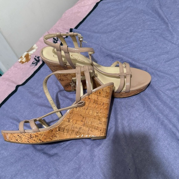 Jessica Simpson New Shoes Size 10 Brown Cork Open Toe  Jardina High Wedge Heels - Picture 3 of 5